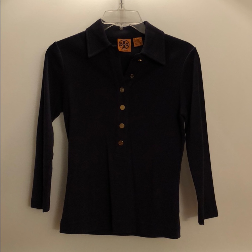 Long sleeve navy blue Tory Burch top